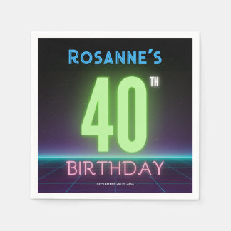 40th Birthday Neon Sign Funny 80s Retro Custom Napkin