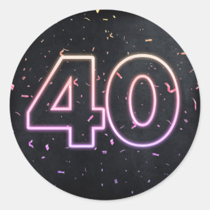 40th Birthday Neon Sign On Black Classic Round Sticker