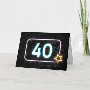 40th Birthday Neon Sign On Brick  Card