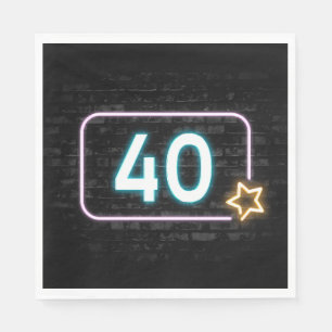40th Birthday Neon Sign On Brick  Napkin