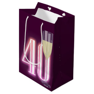 40th Birthday Neon Sign with Wine    Medium Gift Bag