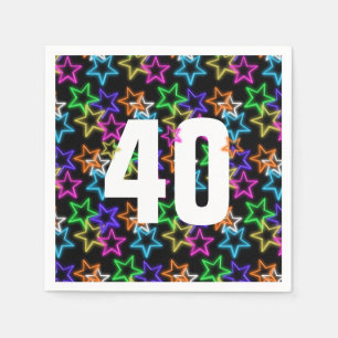 40th Birthday Neon Stars On Black Napkin