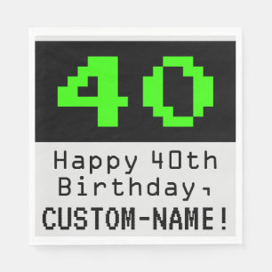 40th Birthday - Nerdy / Geeky Style "40" & Name Napkin