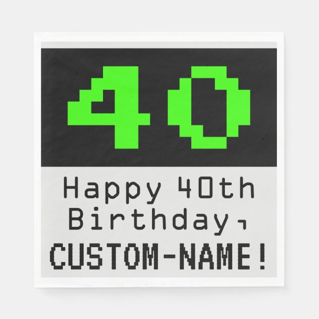 40th Birthday - Nerdy / Geeky Style "40" & Name Napkin (Front)