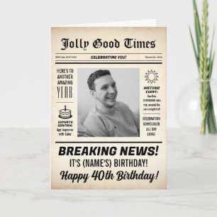 40th Birthday Newspaper, Add Photo, Personalized  Card