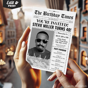 40th Birthday Newspaper Invitation with Program