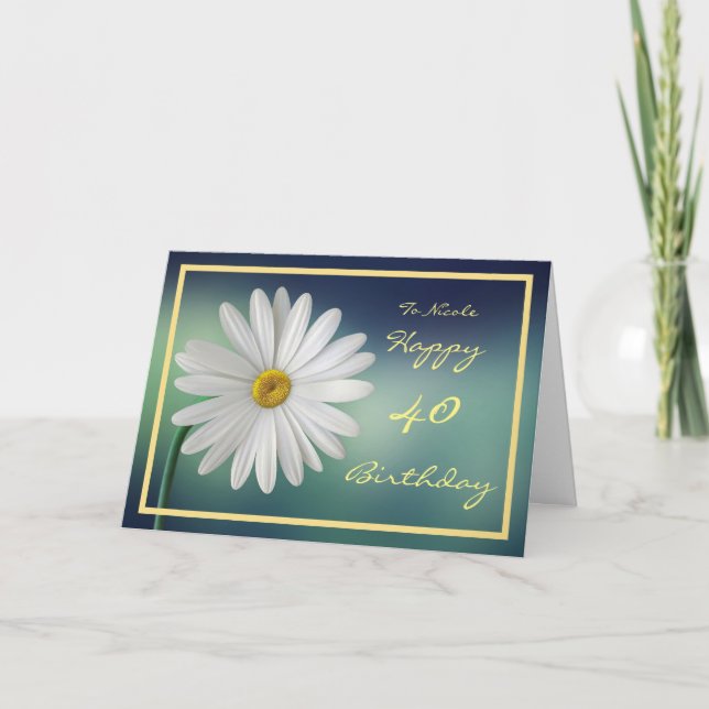 40th Birthday Nicole Daisy Elegant Gold Frame Card (Front)