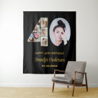 40th Birthday Number 40 Photo Collage Modern Black