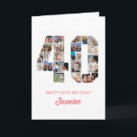 40th Birthday Number 40 Photo Collage Personalized Card<br><div class="desc">Celebrate momentous 40th Birthday with this cute card. It's a personalized photo collage birthday card that allows you to create a truly unique and memorable design. This customizable template lets you insert your own cherished photos, capturing the precious moments throughout the year. This custom card is perfect for commemorating your...</div>