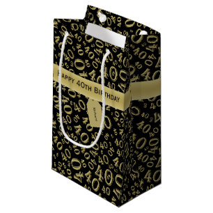 40th Birthday Number Pattern Gold/Black 40 Small Gift Bag