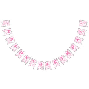 40th Birthday Number Pattern Pink and White Bunting Flags