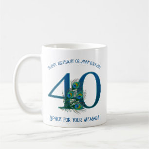 40th Birthday Or Anniversary Peacock Feather Coffee Mug