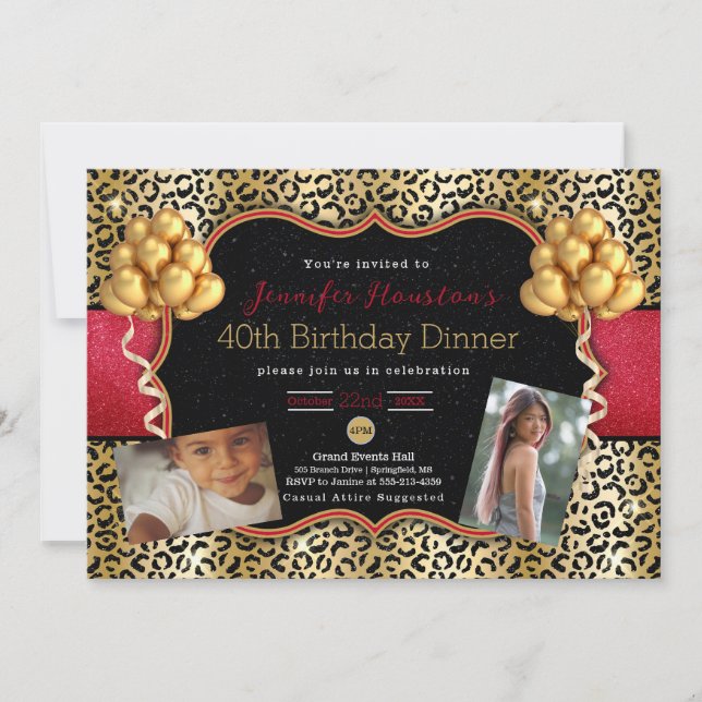 40th birthday or any age Leopard photo invitation (Front)