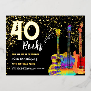 40th Birthday Party 40 Rocks Gold Glitter Foil Invitation Postcard