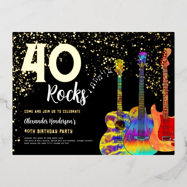 40th Birthday Party 40 Rocks Gold Glitter Foil Invitation Postcard (Front)