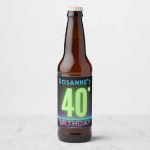 40th Birthday Party 80s Retro Neon Sign Custom Beer Bottle Label