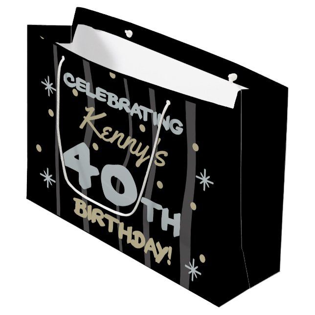 40th Birthday Party Add Your Name Large Gift Bag (Front Angled)