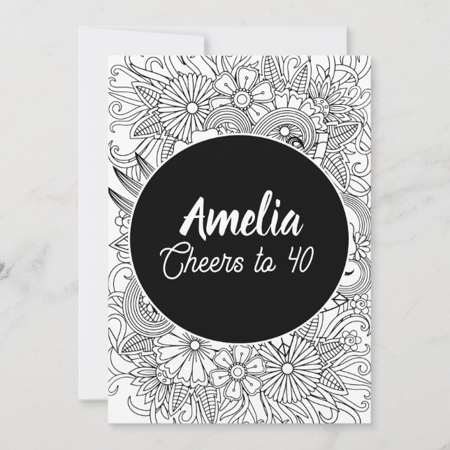 40th Birthday Party Adult Floral Colouring Holiday Card (Front)