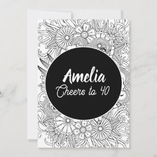 40th Birthday Party Adult Floral Colouring Holiday Card