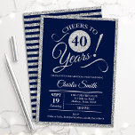 40th Birthday Party - ANY AGE Navy Silver Invitation<br><div class="desc">40th birthday party invitation for men or women. Elegant invite card in navy with faux glitter silver foil. Features typography script font. Cheers to 40 years! Can be personalized into any year. Perfect for a milestone adult bday celebration.</div>
