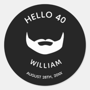 40th birthday party beard black white men classic round sticker