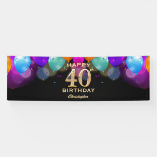 40th Birthday Party Black and Gold Balloons Banner