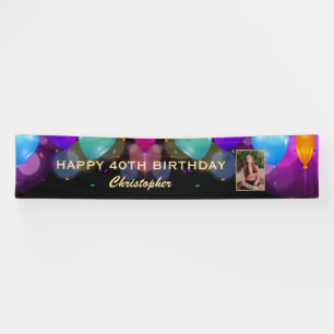40th Birthday Party Black and Gold Balloons Photo Banner