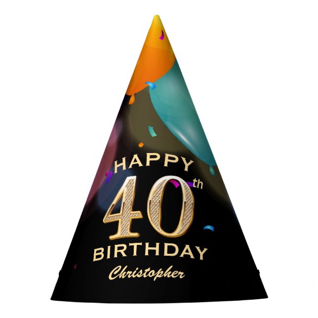 40th Birthday Party Black and Gold Party Hat (Front)