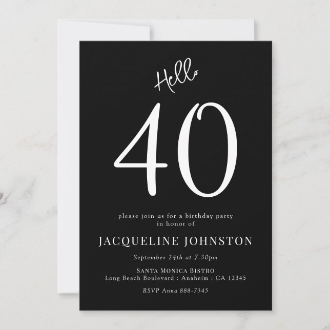 40th Birthday Party Black And White Invitation (Front)