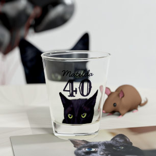 40th Birthday Party Black Cat Art Personalized Shot Glass
