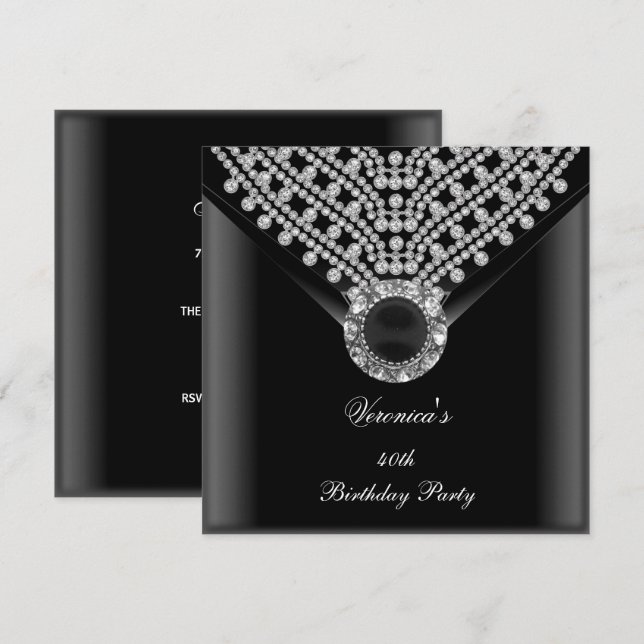 40th Birthday Party Black Diamonds Image Invitation (Front/Back)