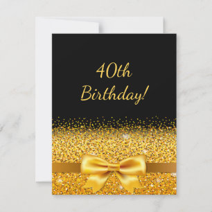 40th birthday party black gold bow elegant invitation
