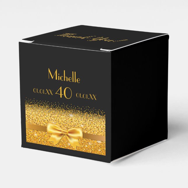 40th birthday party black gold thank you favor box (Front Side)