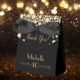 40th birthday party black gold thank you name favor box