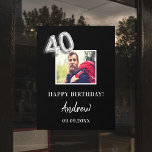 40th birthday party black photo name guy window cling<br><div class="desc">A tapestry for a 40th birthday party.  Black background,  white text.  Personlize and add a high quality photo,  text,  name and date. Number 40 is writen with a faux silver balloon style font.</div>