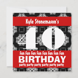40th Birthday Party Black Red White Contemporary Invitation