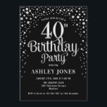 40th Birthday Party - Black & Silver Invitation<br><div class="desc">40th Birthday Party Invitation.
Elegant design in black and faux glitter silver. Features stylish script font and confetti. Message me if you need custom age.</div>