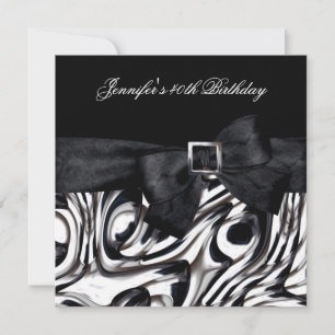 40th Birthday Party Black White Abstract Bow Invitation