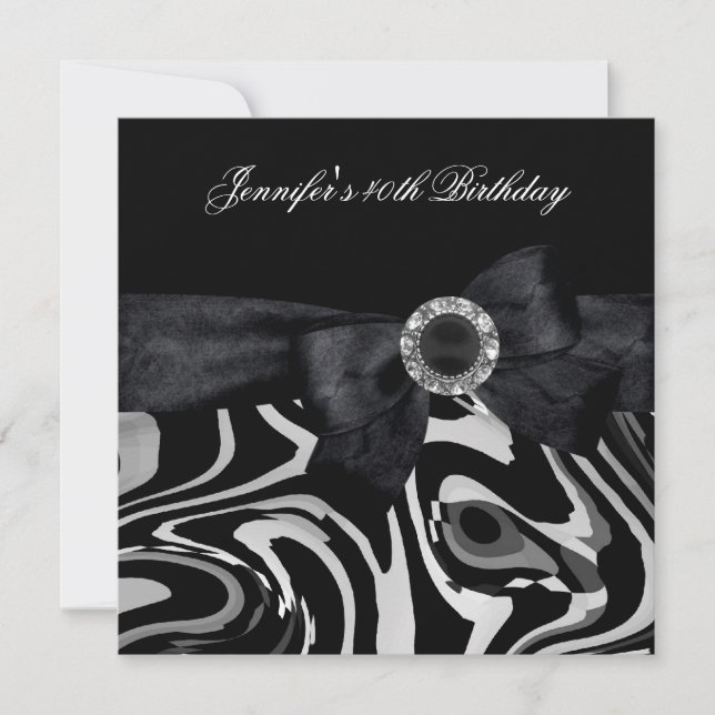 40th Birthday Party Black White Abstract Diamond Invitation (Front)