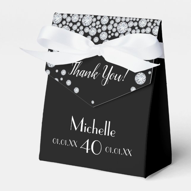 40th birthday party black white monogram thank you favor box (Front Side)