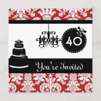 40th Birthday Party Black & White & RED Damask IVI
