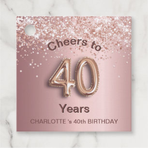 40th Birthday party blush pink rose glitter dust Favour Tags