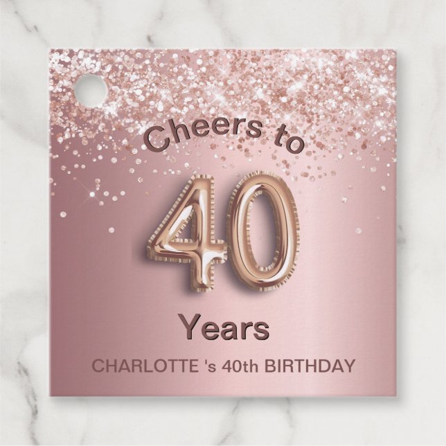 40th Birthday party blush pink rose glitter dust Favour Tags (Front)