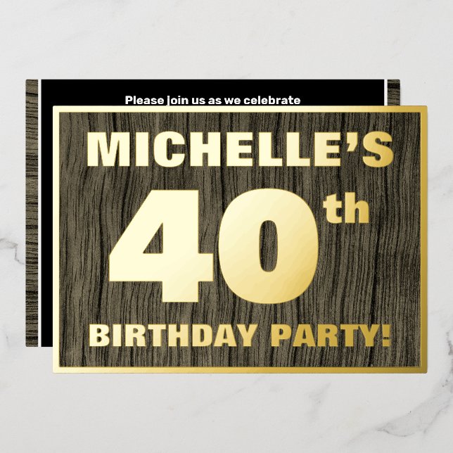 40th Birthday Party: Bold, Faux Wood Grain Pattern (Front/Back)