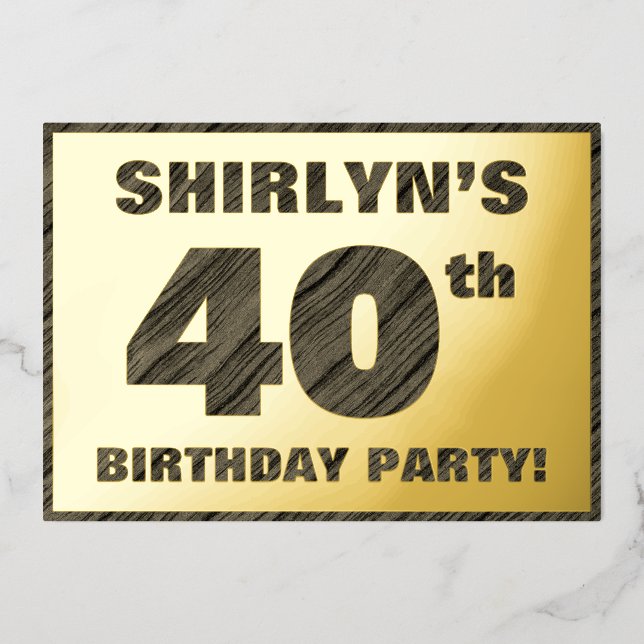 40th Birthday Party — Bold, Faux Wood Grain Text (Front)