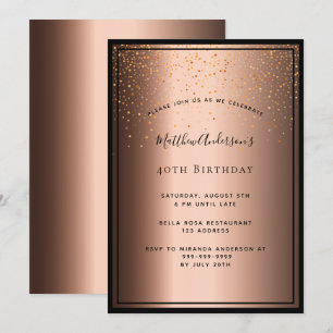 40th Birthday Party bronze brown black confetti Invitation