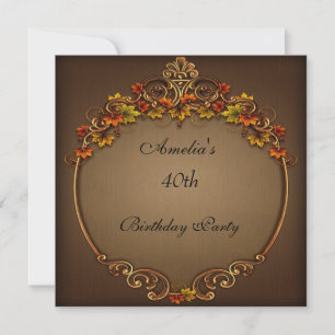 40th Birthday Party Brown Autumn Floral Invitation