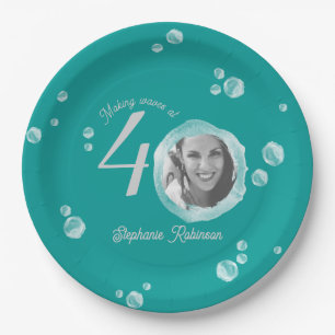 40th Birthday Party Bubble Dark Teal Paper Plate