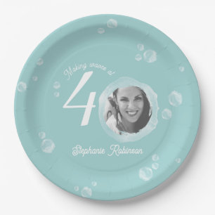 40th Birthday Party Bubble Muted Teal  Paper Plate