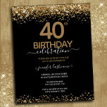 40th Birthday Party Budget Invitation<br><div class="desc">Elegant Faux gold glitter with shimmering confetti highlights on the top and bottom border. All text is adjustable and easy to change for your own party needs. Great elegant 40th birthday template design.</div>